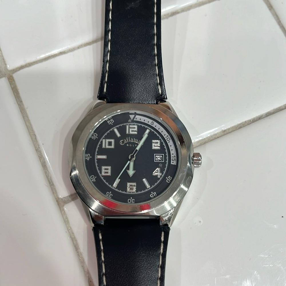 Stainless Steel black Callaway watch with leather band
